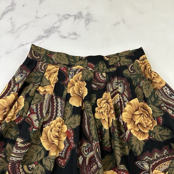 Kathie Lee Womens Vintage 90s Pleated Midi Skirt Size 16 Yellow Green Paisley - Picture 2 of 9